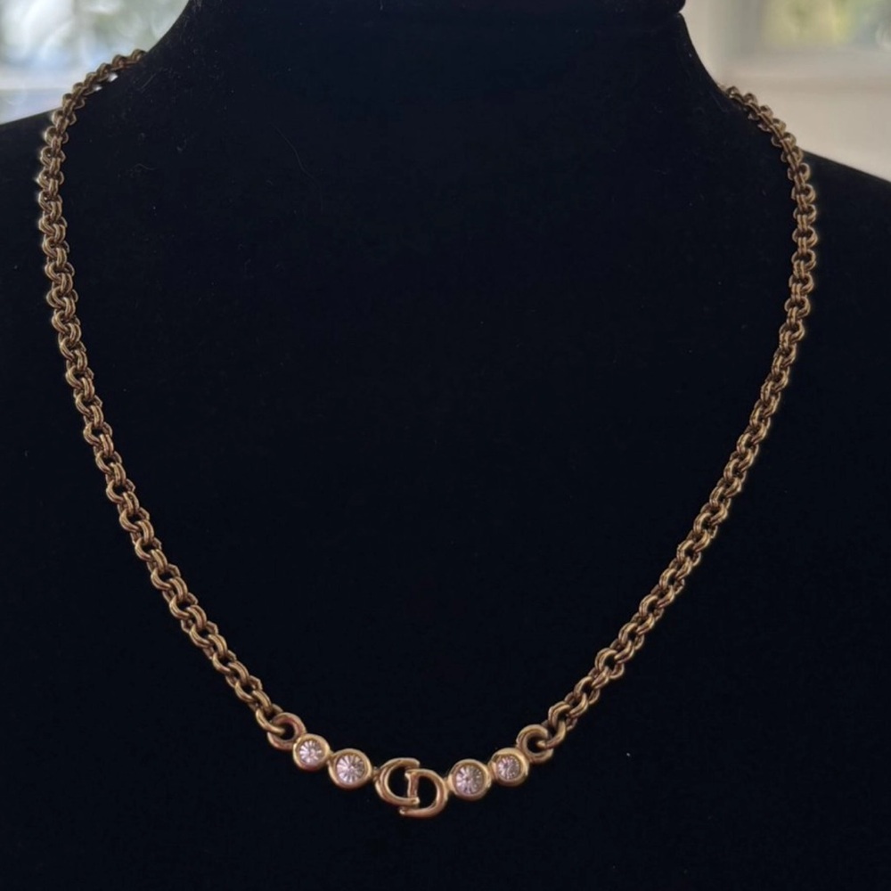 Christian Dior Classic Gold-Tone Crystal Link Necklace